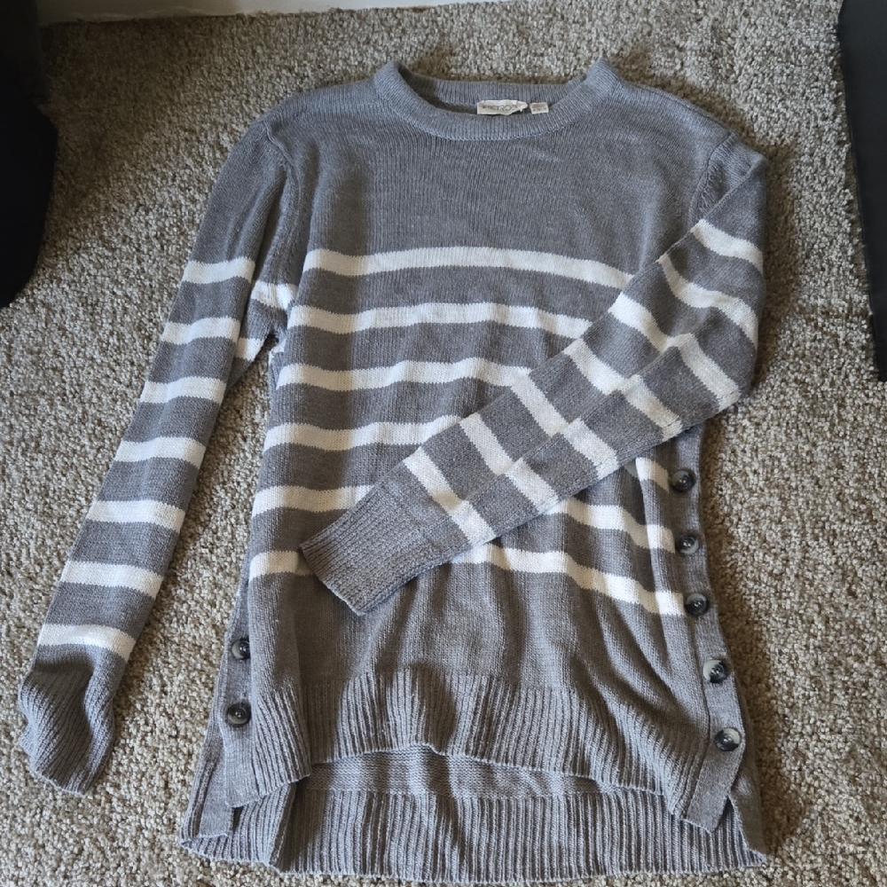 Stylish Gray and White Striped Women's Sweater